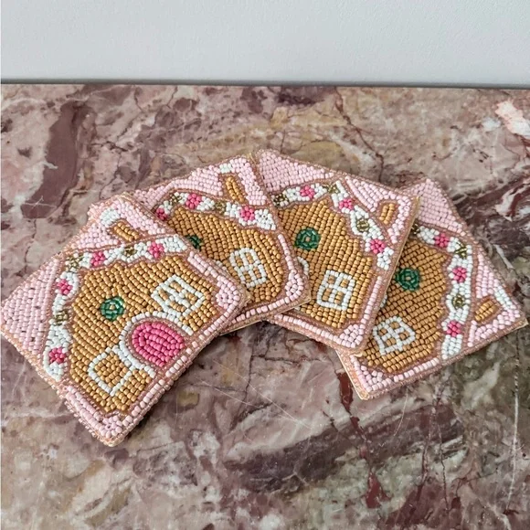 Gingerbread House Beaded Coasters - Set of 4 - Picture 4 of 6